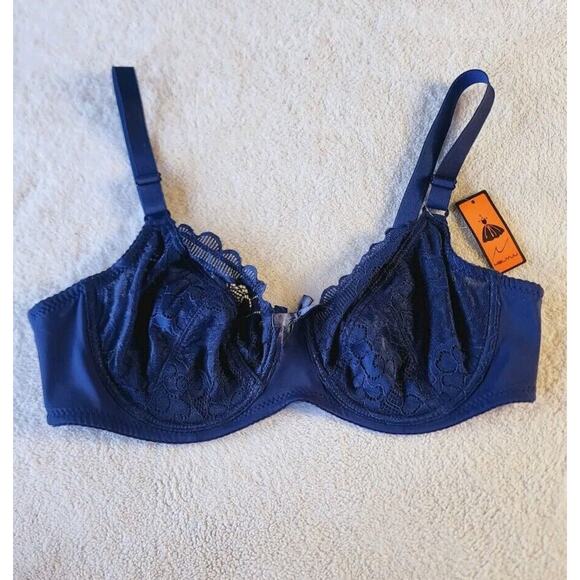 NEW Unpadded Navy Blue Lace Bra 42B Underwire Sexy Lingerie Bralette Underwear - Picture 5 of 7